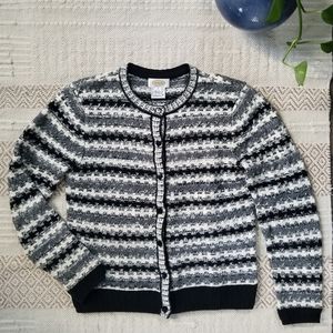 Talbots Striped Black & Gray Cardigan